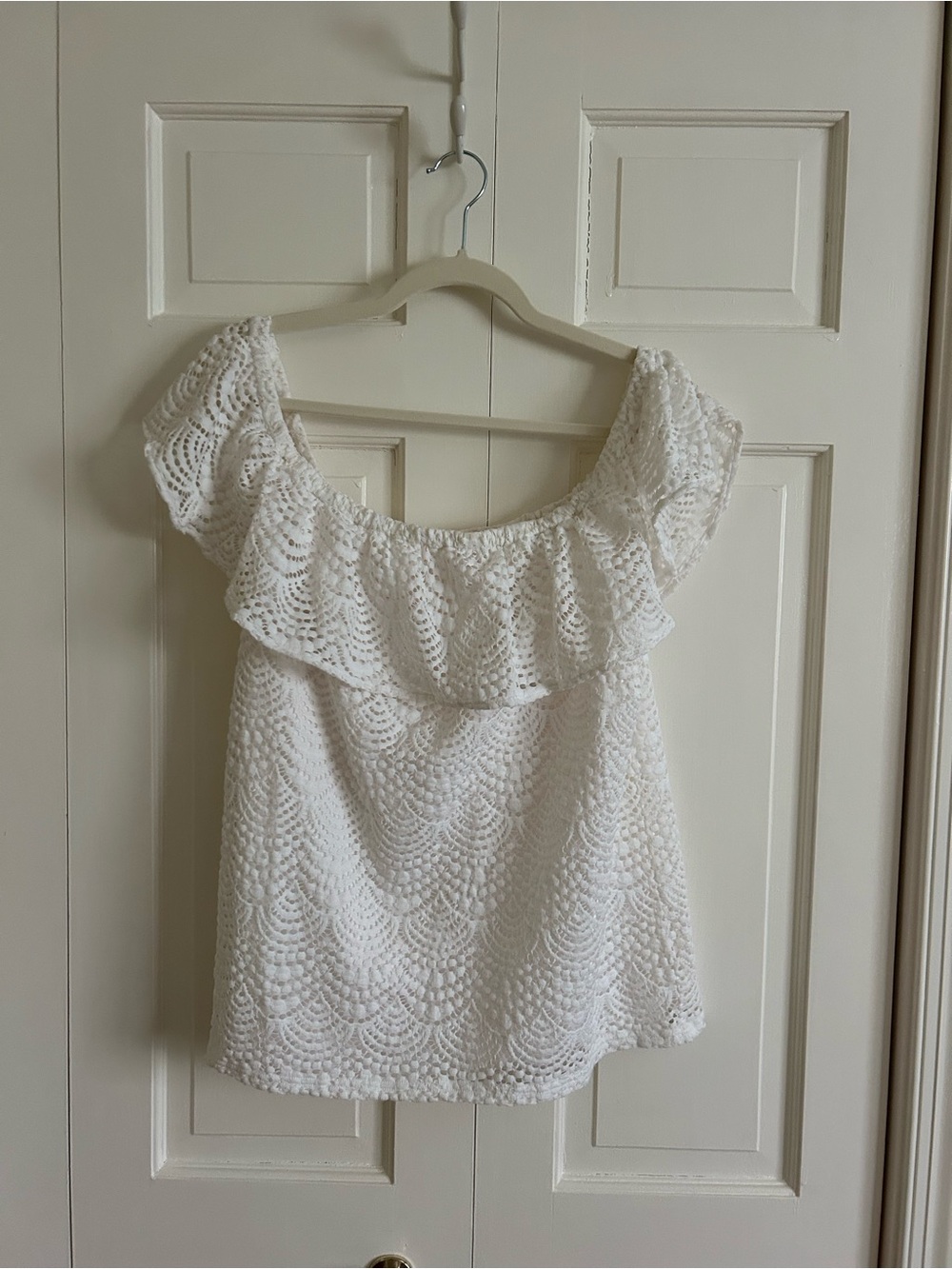Lilly Pulitzer White Crochet Off-the-Shoulder Ruffle Top